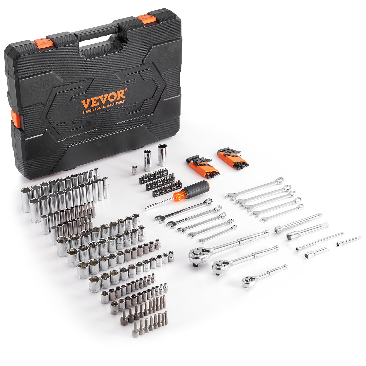 V205pcs Mechanics Tool Set And Socket Set, 1/4" 3/8" 1/2"