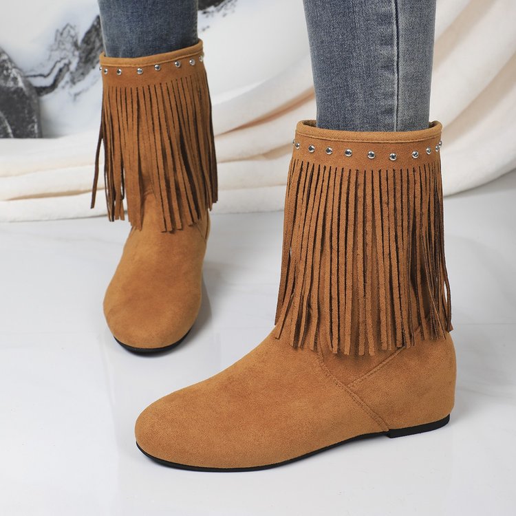 Plus Size Studded Suede Tassel Boots