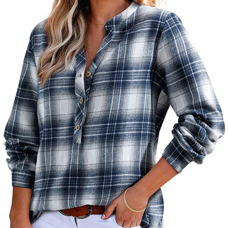 Women's Plaid V-Neck Blouse/Top