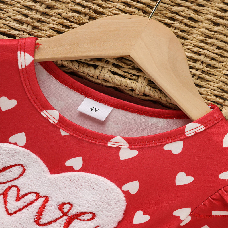 Toddler Girl's Cute 'LOVE' Embroidered Dress/Heart Print