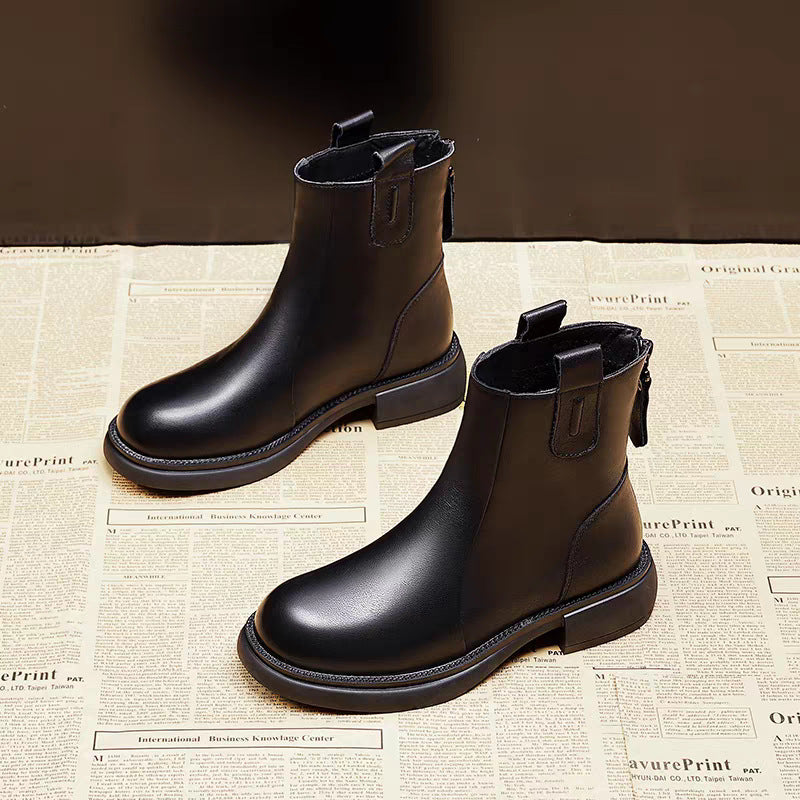 Flat-Heeled Fleece-Lined Ankle Boots With Zippers