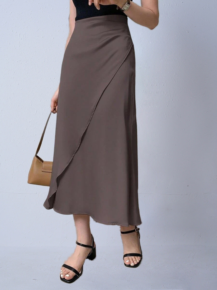 Faux Silk Midi Skirt Satin
