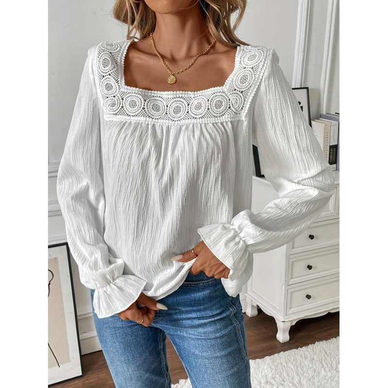 Women's Lace-Collar Long-Sleeve Loose Top