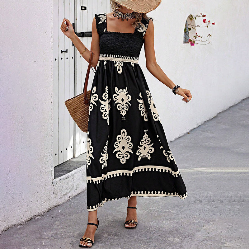 Women's Wide Strap Maxi Dress With Bust Pleats