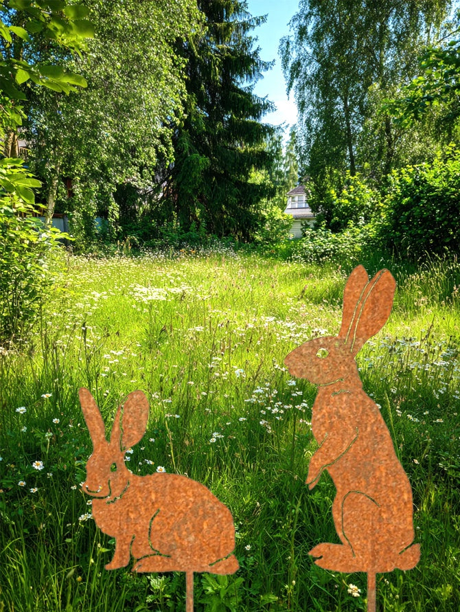 Metal Bunny Yard Stake-Easter Country Garden Decor For Lawn, Patio, Flower Bed
