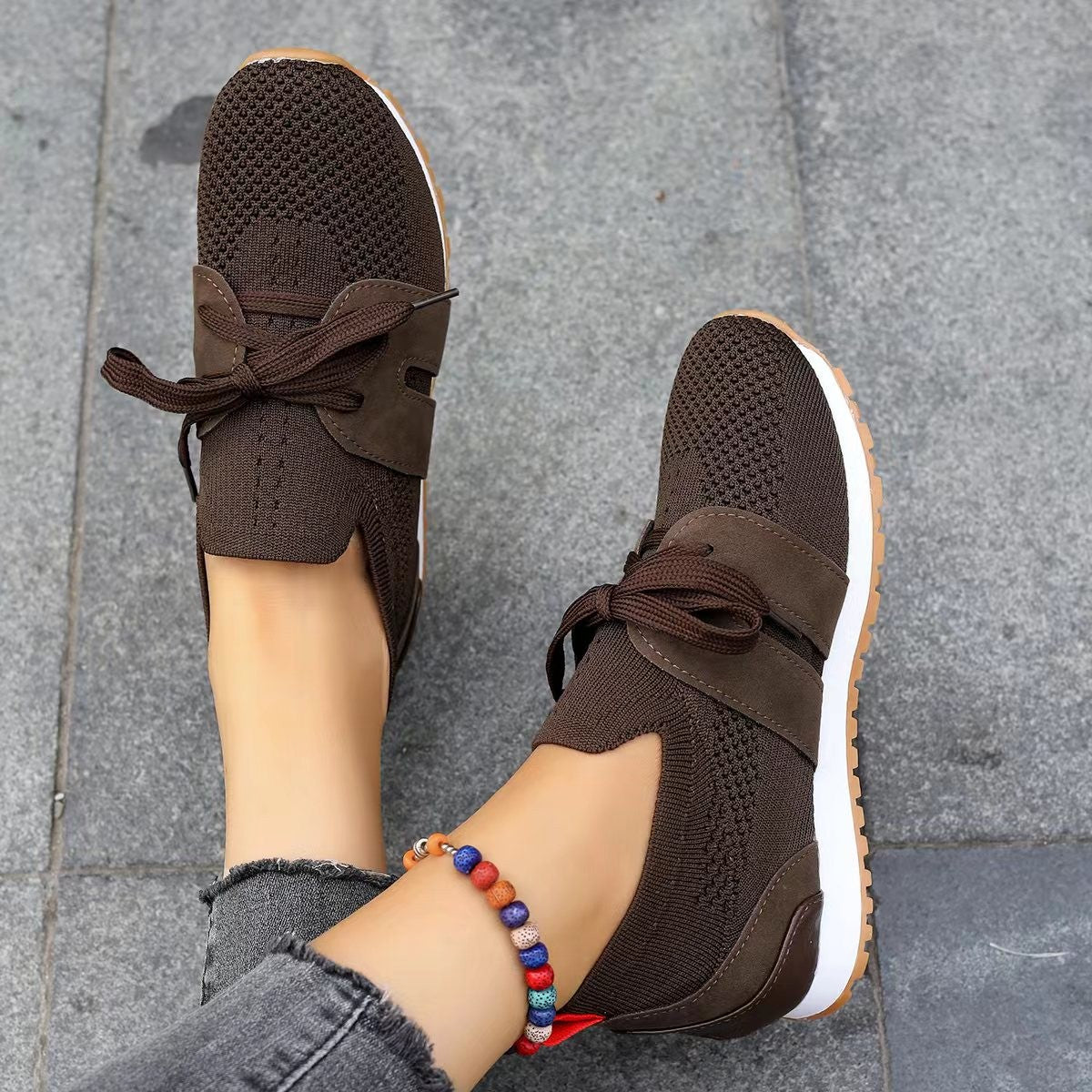 Lace Up Mesh Flats Shoes