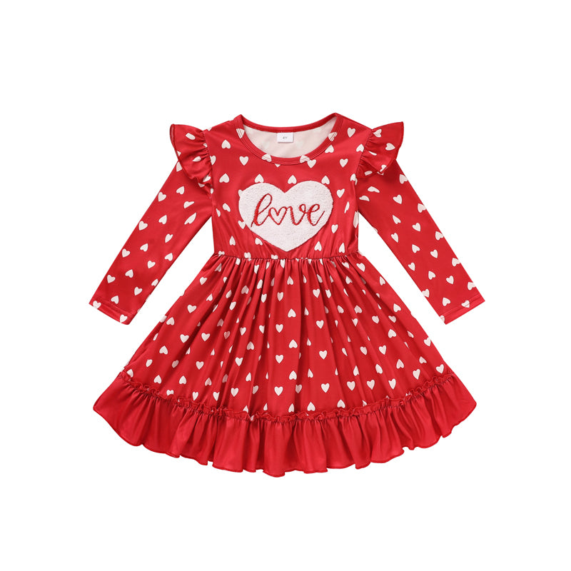 Toddler Girl's Cute 'LOVE' Embroidered Dress/Heart Print