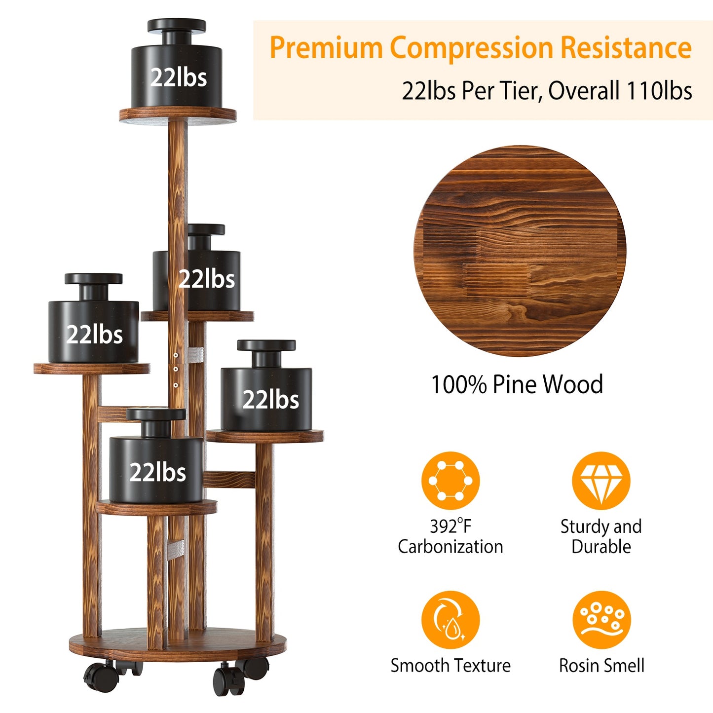 5 Layer Plant Stand With 4 Detachable Wheels - For Indoor And Outdoor