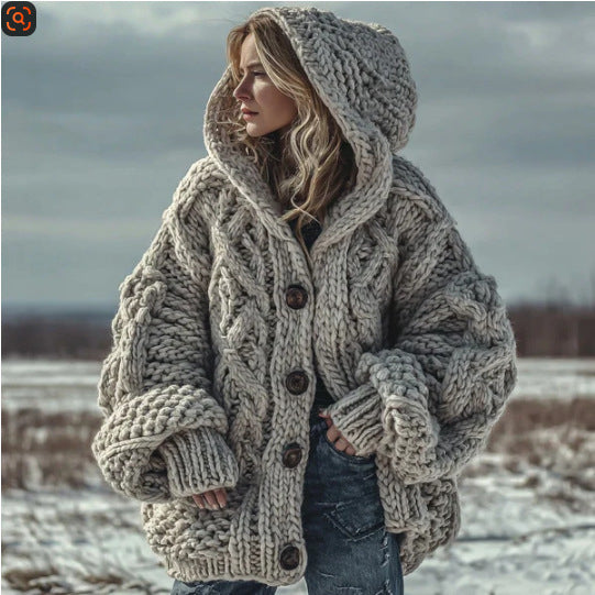 Women's Knitted Cardigan With A Round Neckline