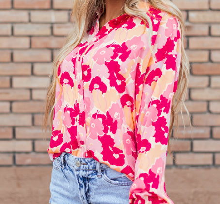 Floral Puff Sleeve Buttoned Shirt