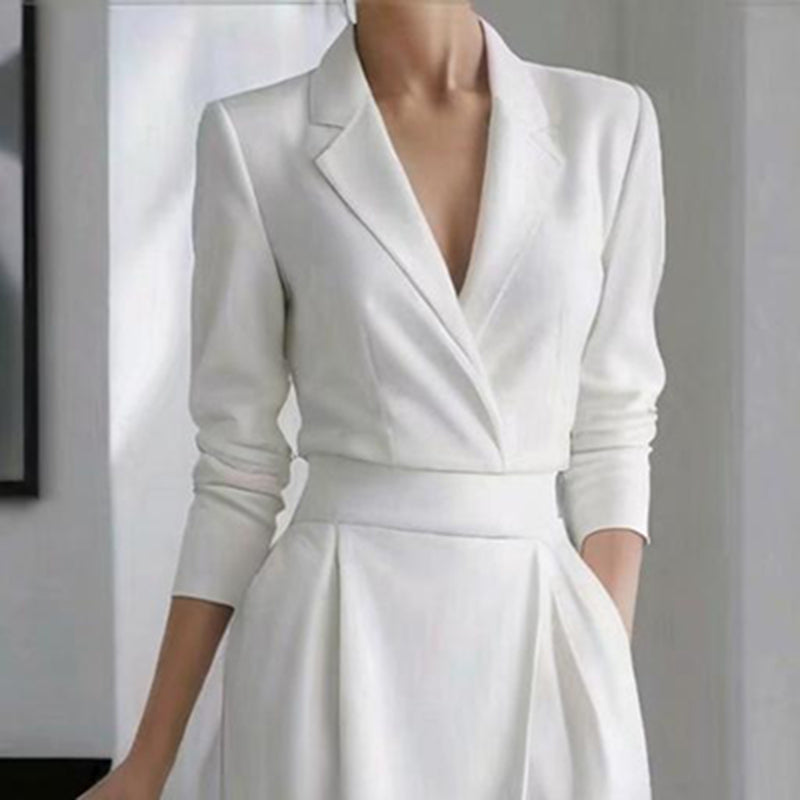 Women's Solid Lapel Midi Dress