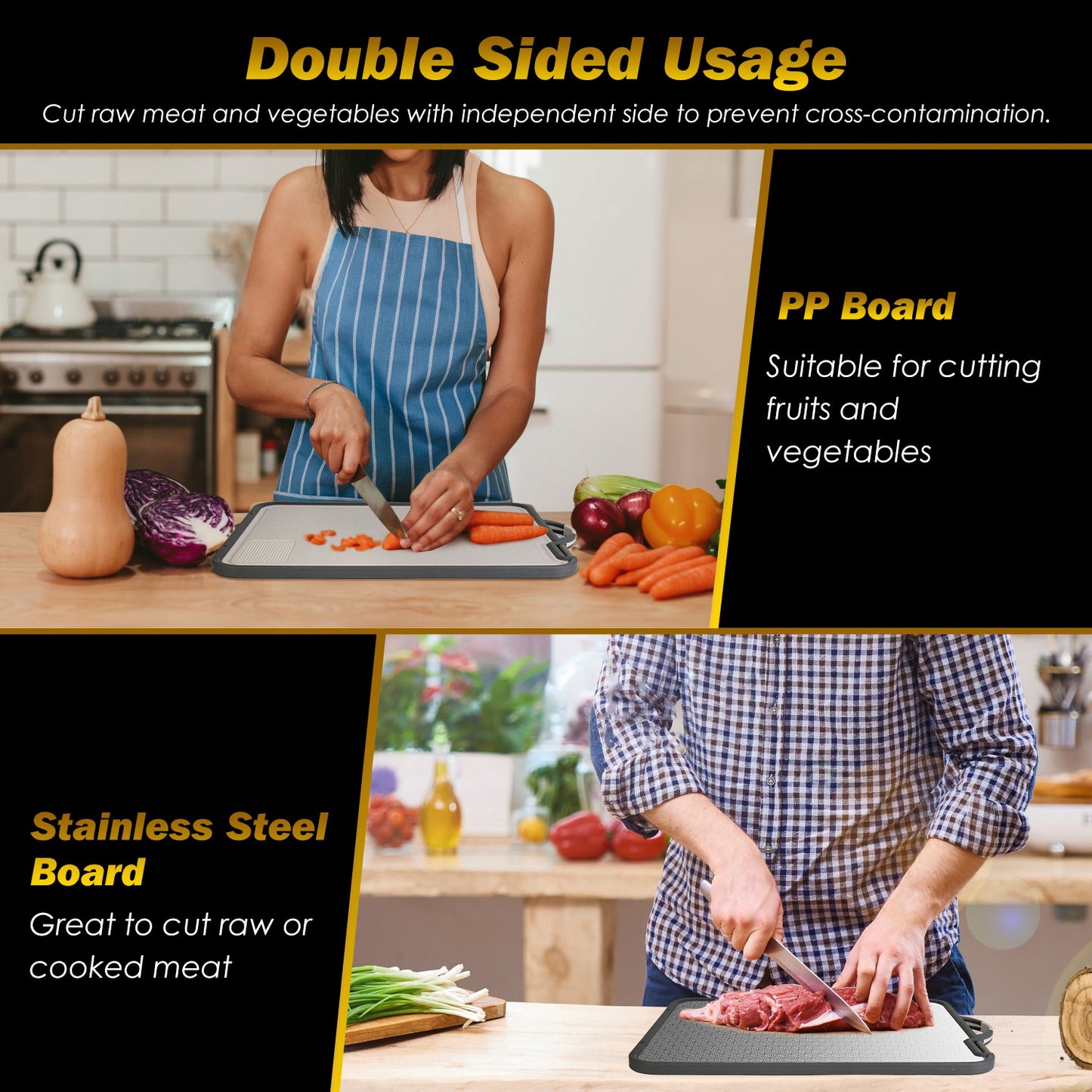 2Pcs Double Sided Cutting Board Stainless