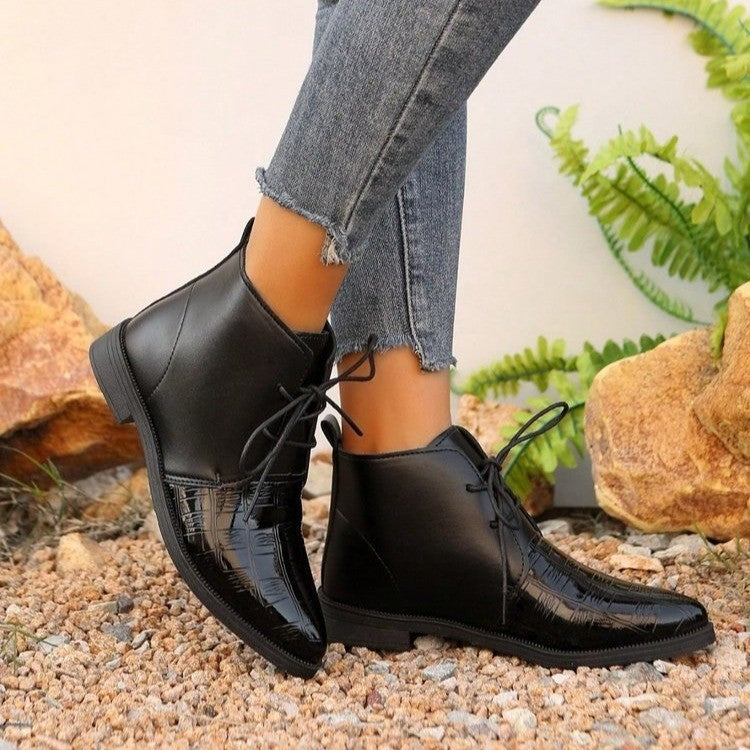 Retro Pointed Ankle Boots Flat Low Heel