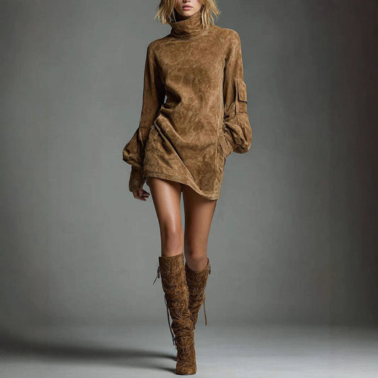 Women's Fashion High Collar Long Sleeve Dress