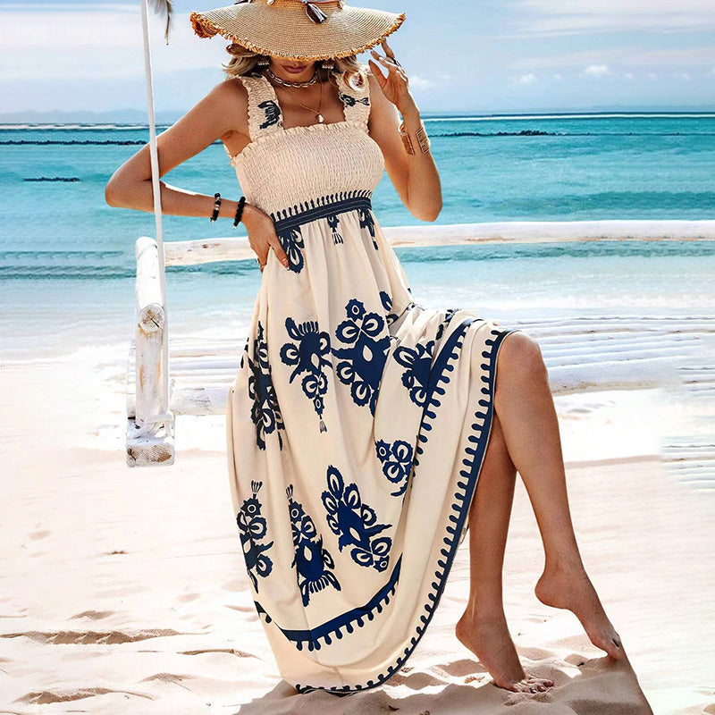 Women's Wide Strap Maxi Dress With Bust Pleats