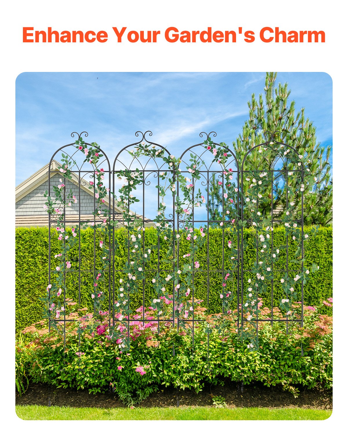 4 Packs Metal Garden Trellis For Climbing Plant Support 87x20 In Rustproof