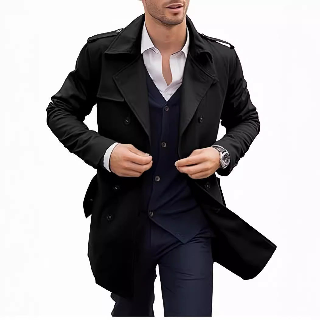 Men's Coat Mid-Length Double Breasted European & American