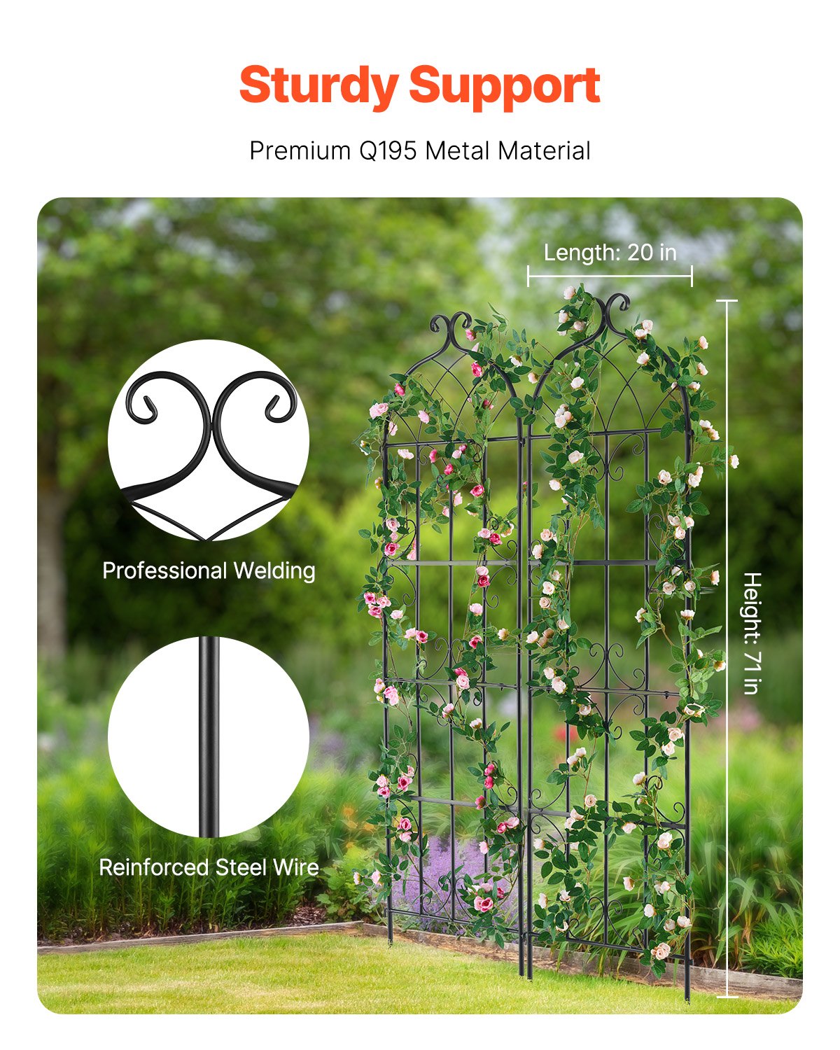 2 Packs Metal Garden Trellis For Climbing Plant Support 71x20 In Rustproof