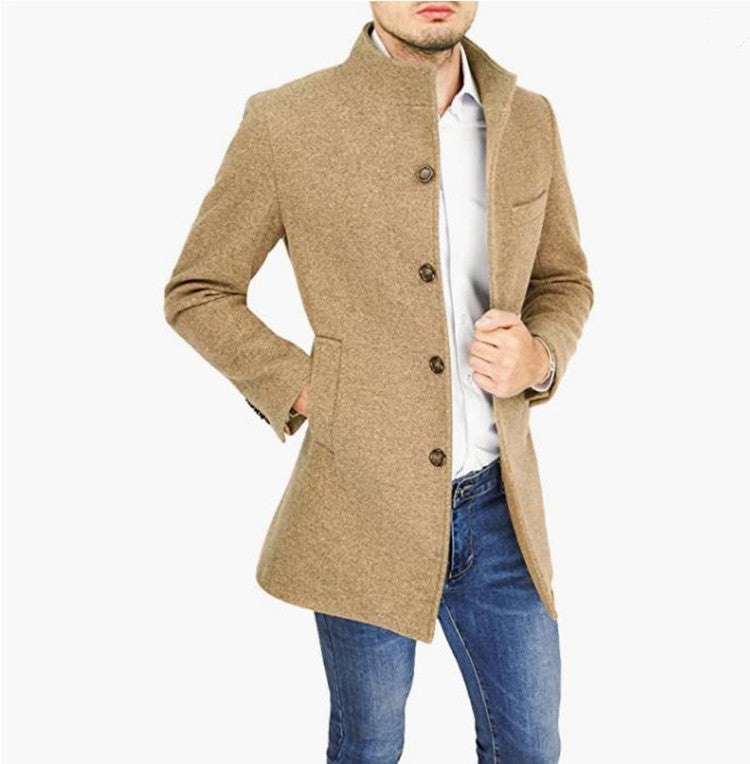 Men's Trench Coat - Standing Collar