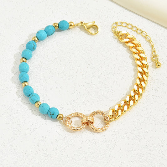 A Creative & Luxurious Style Double Ring Turquoise Multi Chain/Bracelet