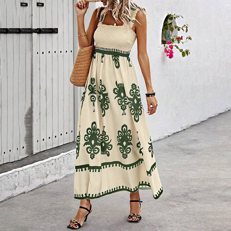 Women's Wide Strap Maxi Dress With Bust Pleats