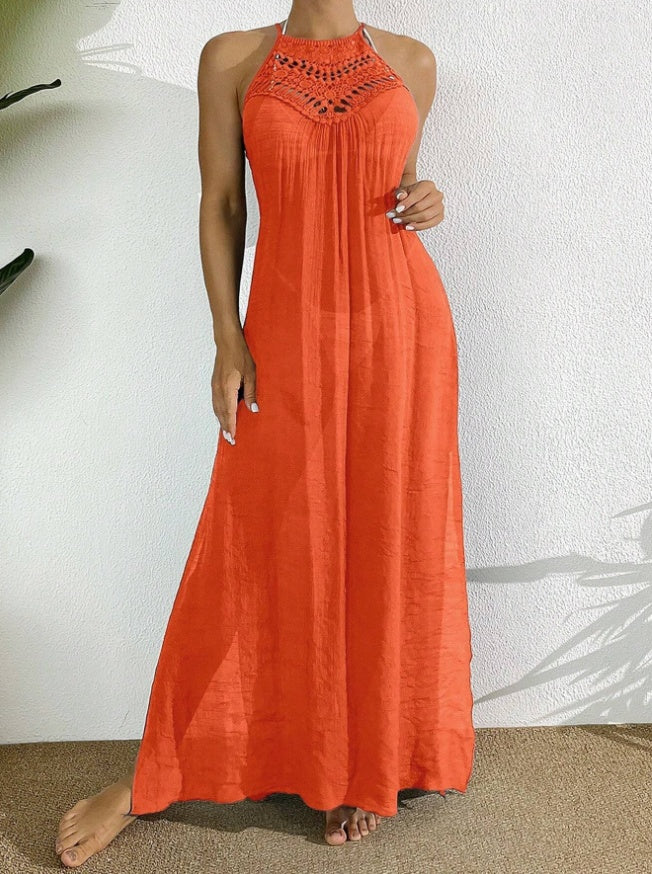 Women's Swim Hollow Out Dress With Halter Neck