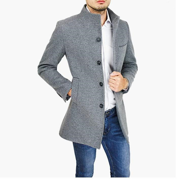 Men's Trench Coat - Standing Collar