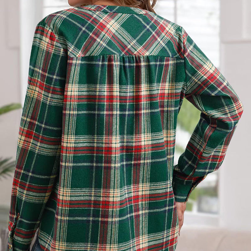 Women's Plaid V-Neck Blouse/Top