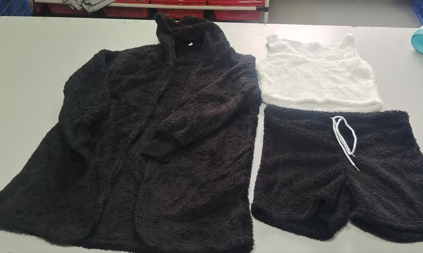 3pcs Womens Clothing Long Sleeve Crop Tank Top/Pajama Set