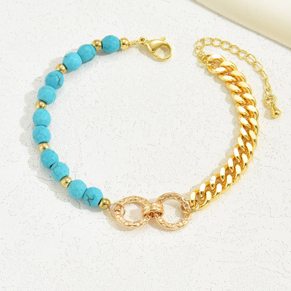 A Creative & Luxurious Style Double Ring Turquoise Multi Chain/Bracelet