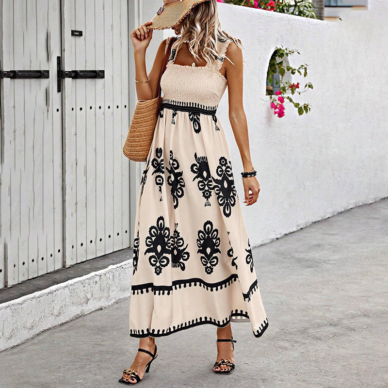 Women's Wide Strap Maxi Dress With Bust Pleats