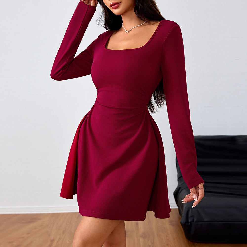 Elegant Dress with A High-Waisted - Style Wine-Red
