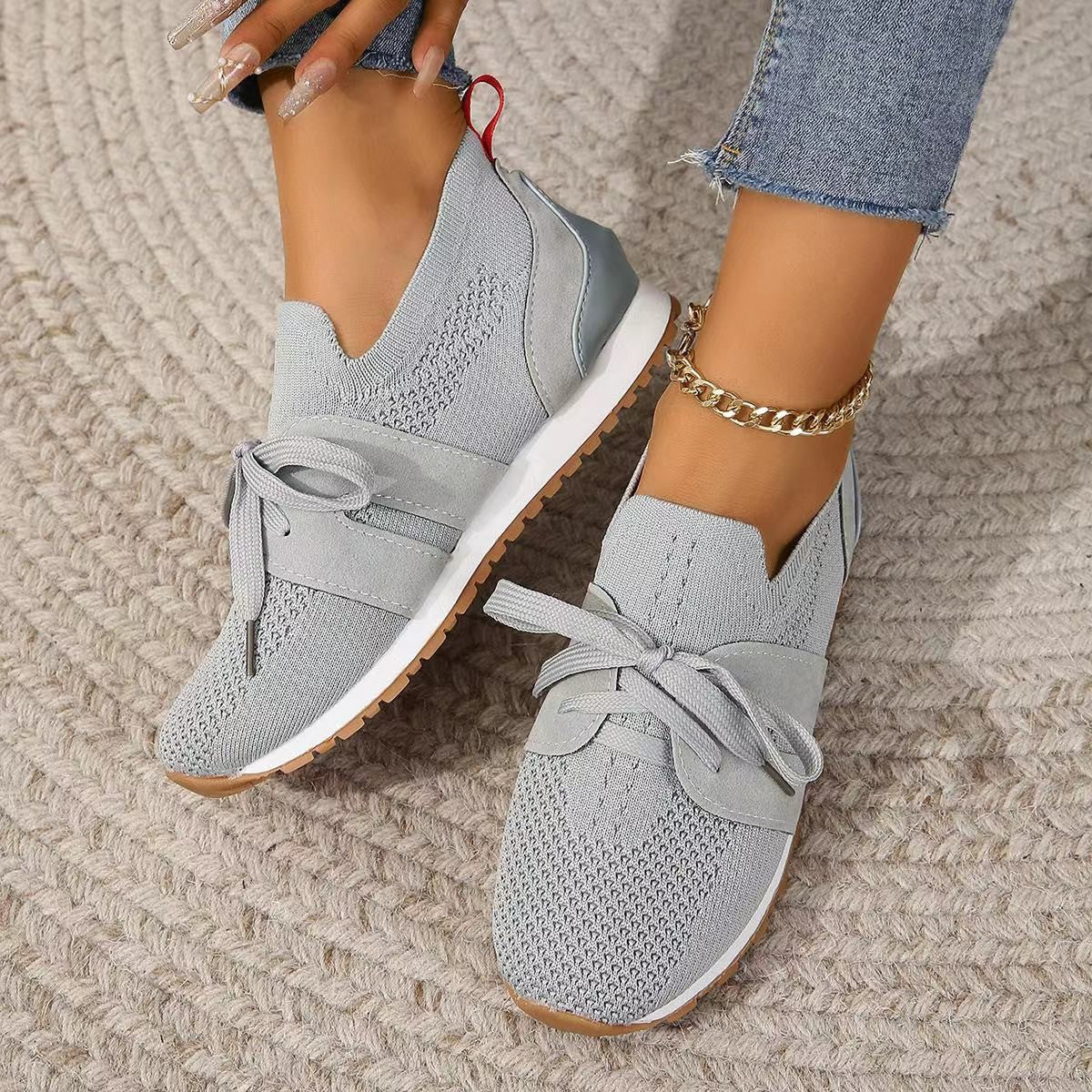 Lace Up Mesh Flats Shoes