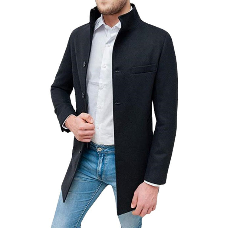 Men's Trench Coat - Standing Collar
