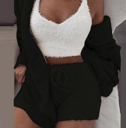 3pcs Womens Clothing Long Sleeve Crop Tank Top/Pajama Set