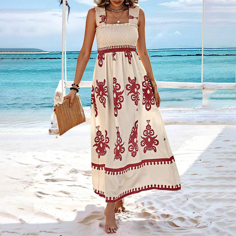Women's Wide Strap Maxi Dress With Bust Pleats