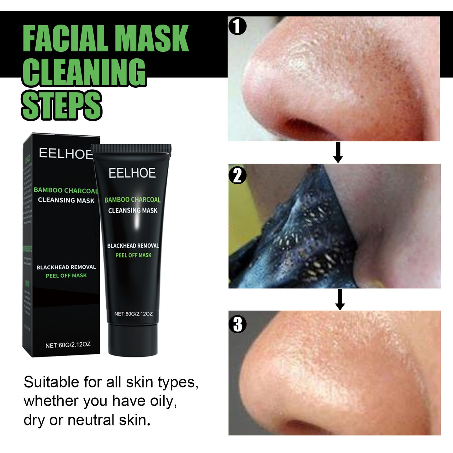 Bamboo Charcoal Blackhead Removal Peel-Off Mask For Deep Pore Cleansing