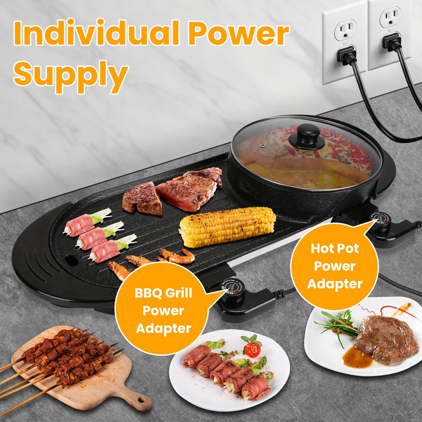 2200W 2 In 1 Electric Hot Pot With BBQ Grill Cooker