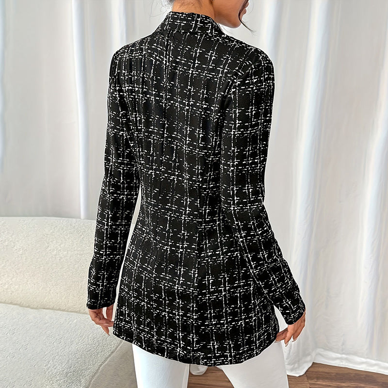 Elegant Women's Plaid Double-Breasted Blazer