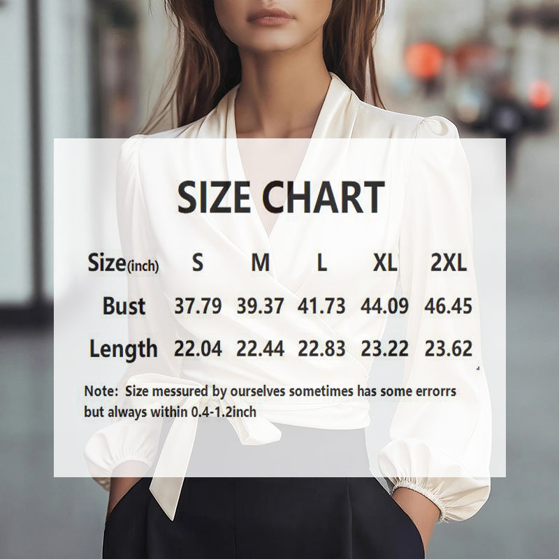 Women's Elegant Solid Color V-Neck Satin Long Sleeve Blouse