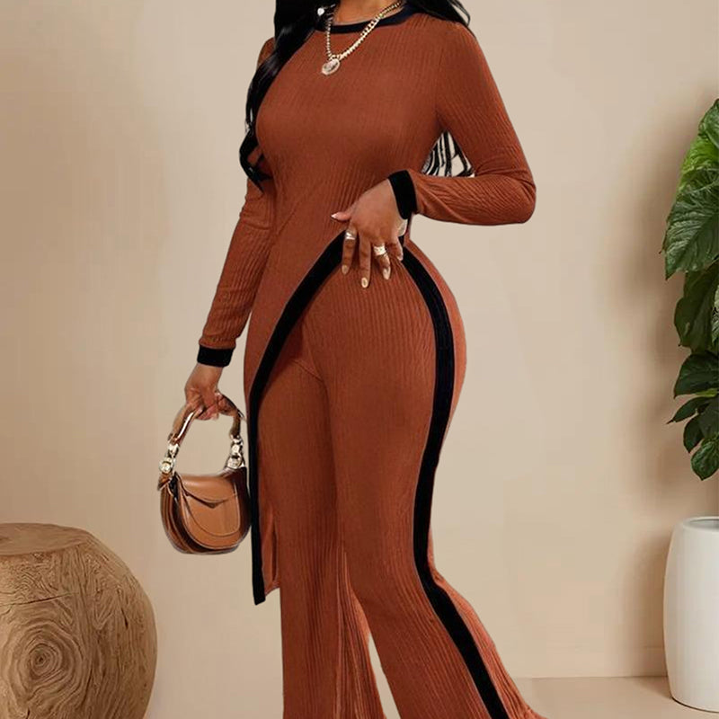 Women's  Elegant Round-neck Two-piece Long-sleeved Pants