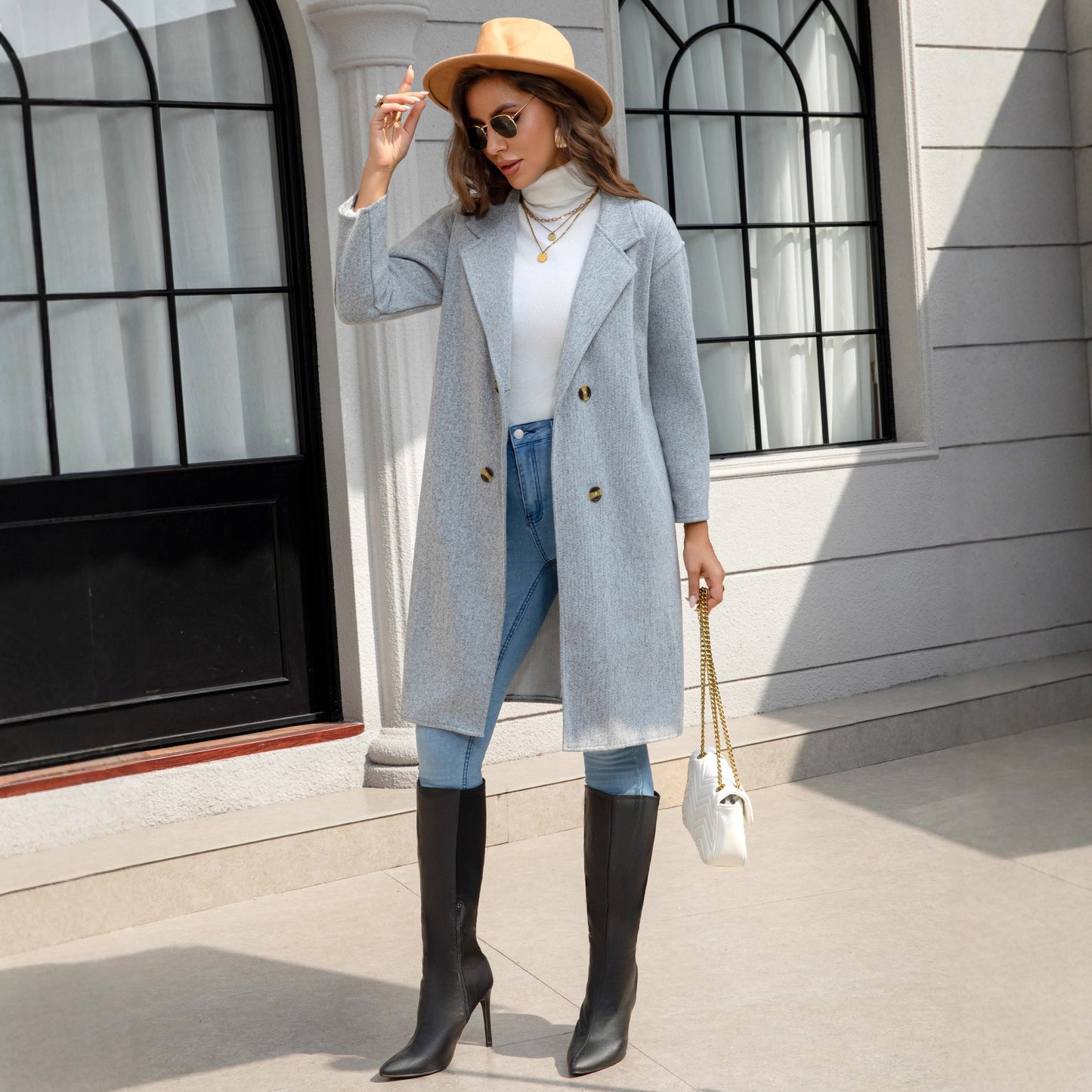 Women's French Mid-Length Hepburn Style Retro Slim Wool Coat
