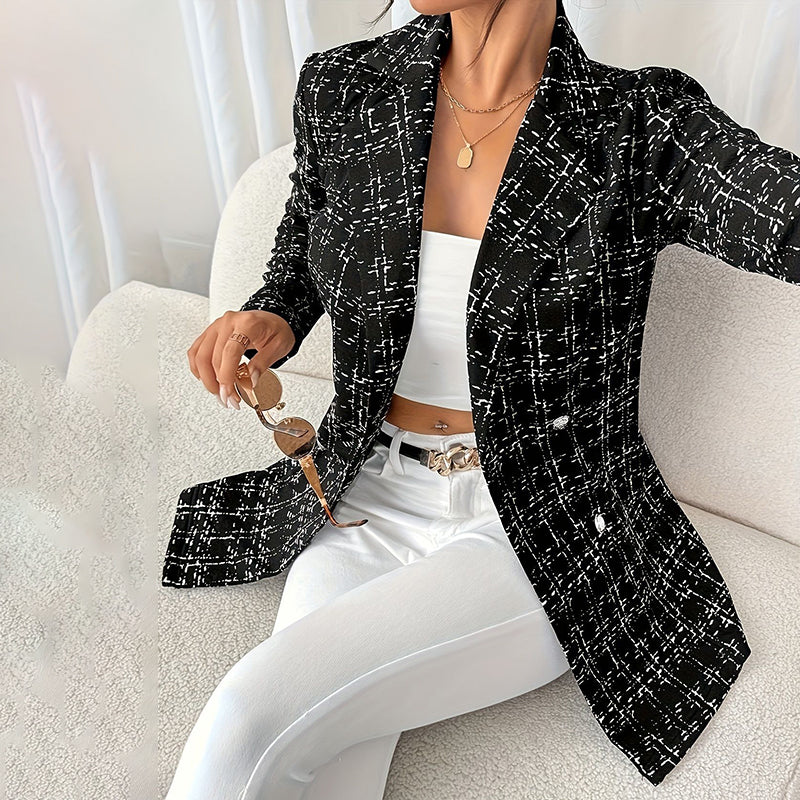 Elegant Women's Plaid Double-Breasted Blazer