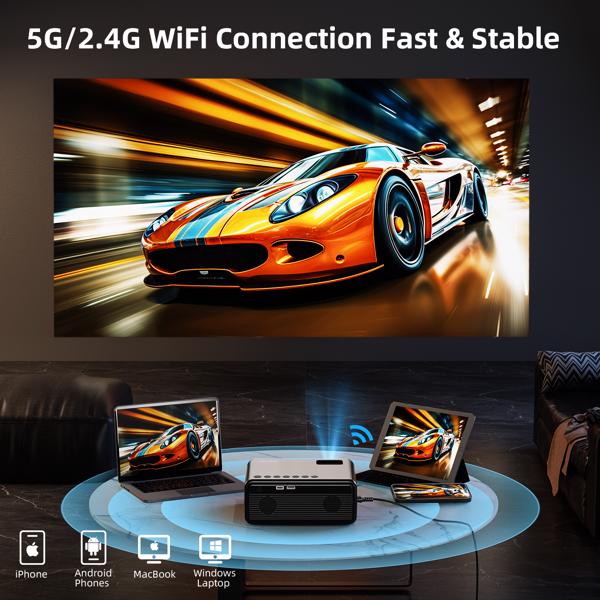 Upgraded 5G Portable Projector With WiFi & Bluetooth