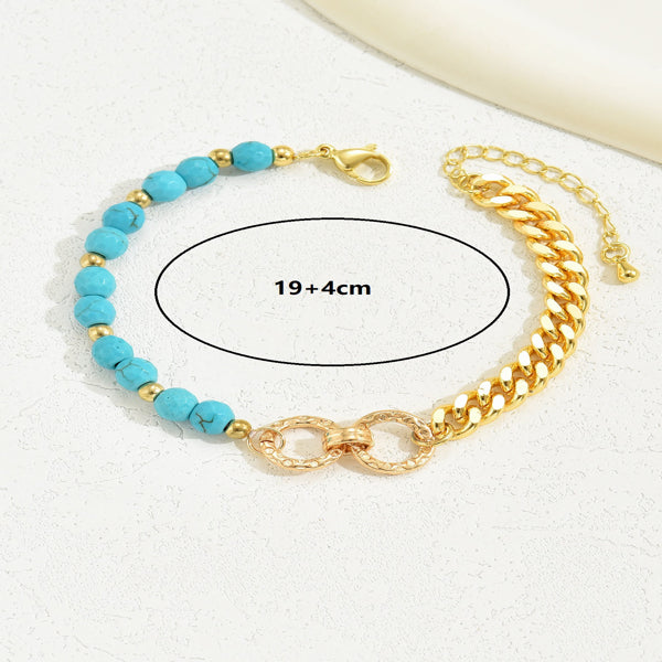 A Creative & Luxurious Style Double Ring Turquoise Multi Chain/Bracelet
