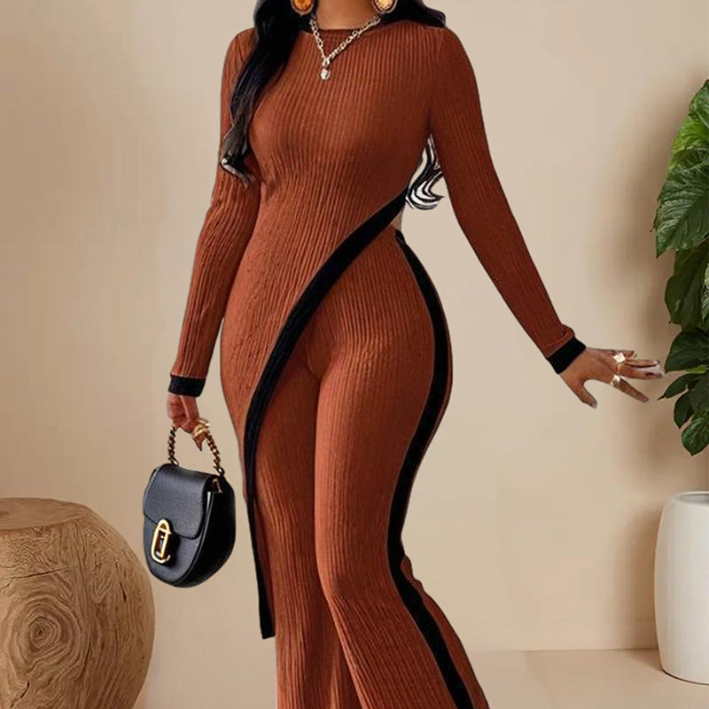 Women's  Elegant Round-neck Two-piece Long-sleeved Pants