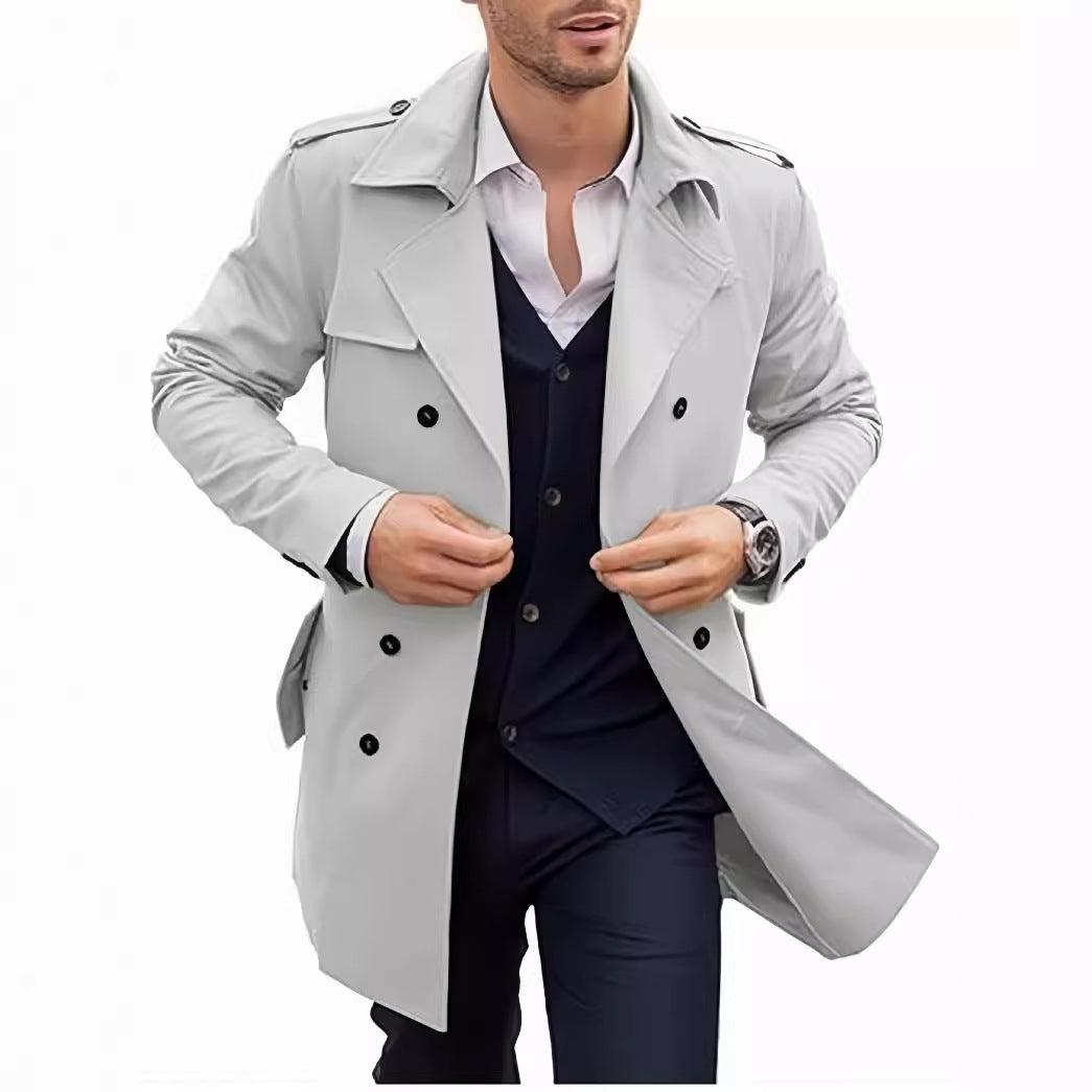 Men's Coat Mid-Length Double Breasted European & American