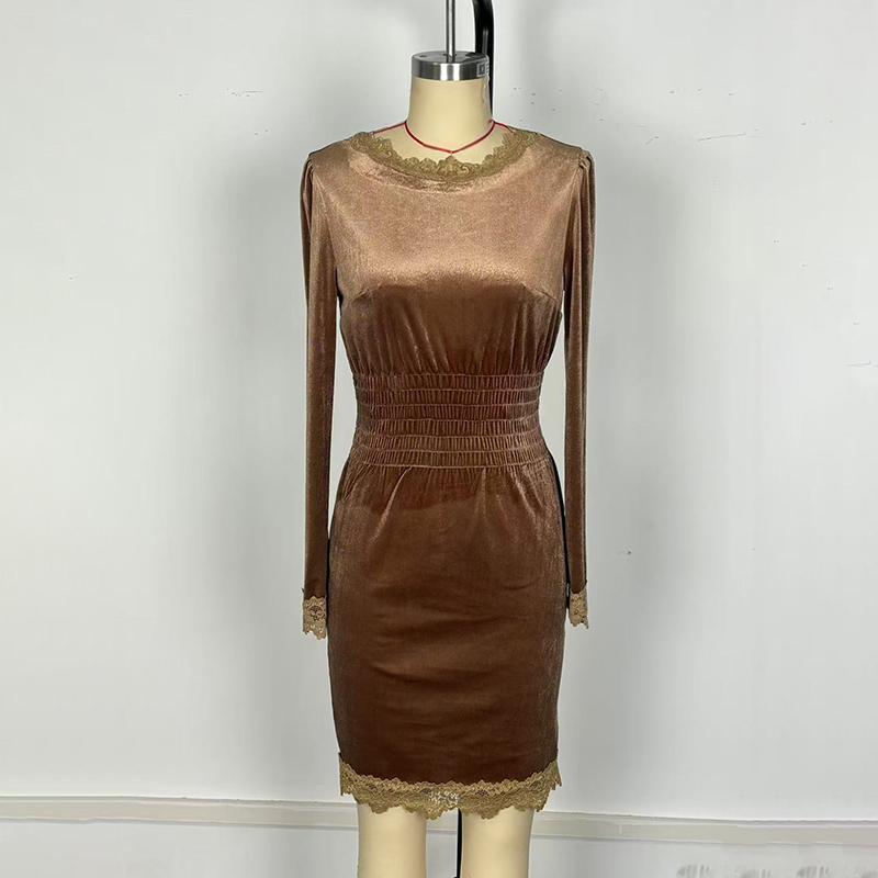 Women's Velvet Lace Trim Bodycon Dress