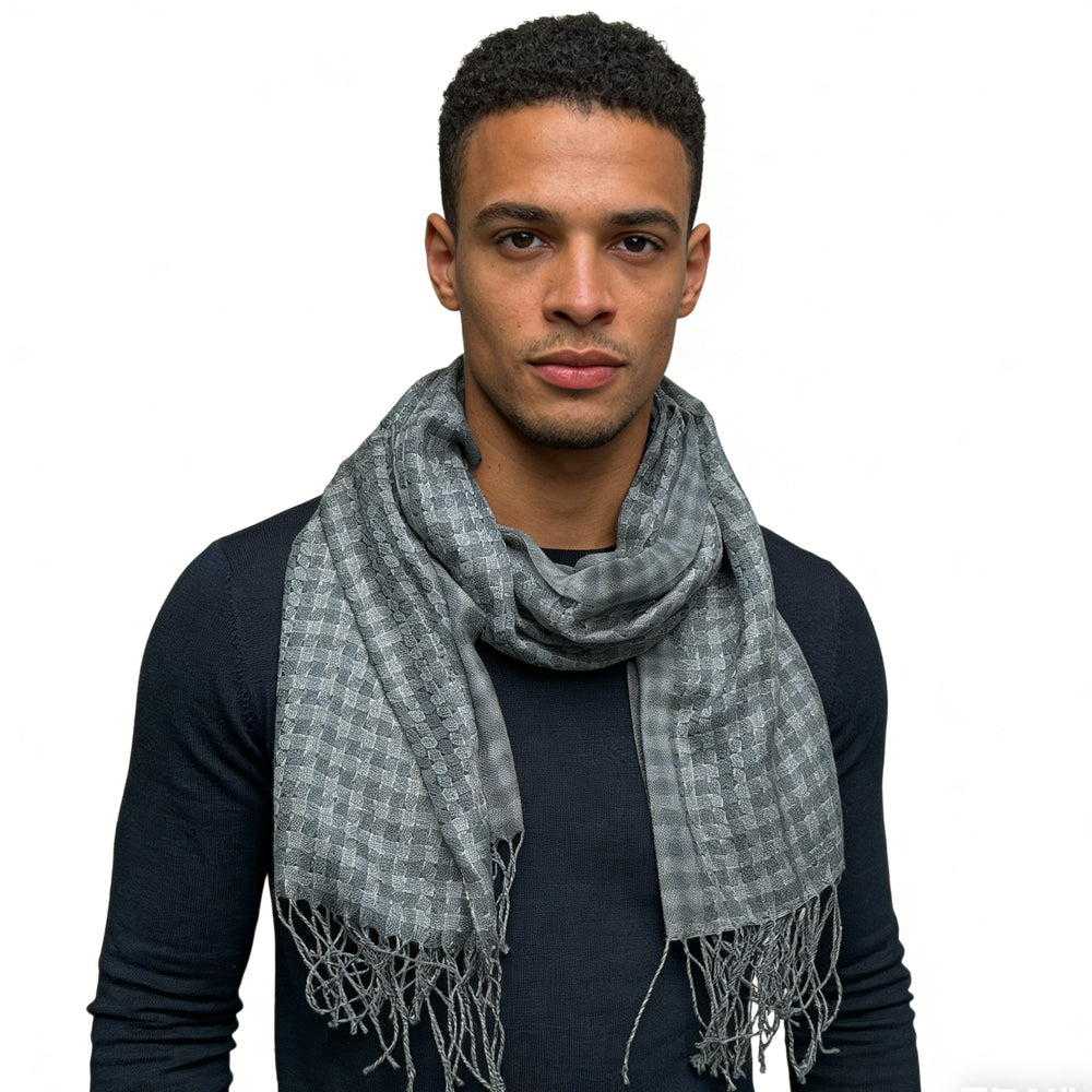 Deep Fringe Adds Movement Grey Acrylic Scarf With Fringe