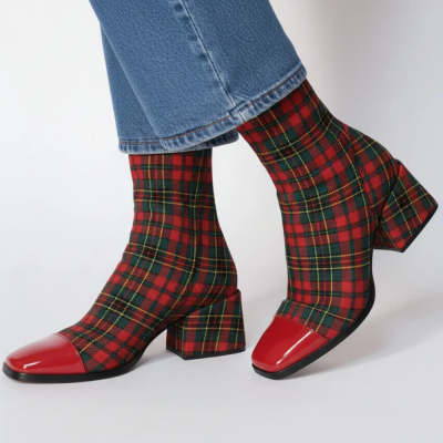 British Style High Heel Suede Square Toe Boots